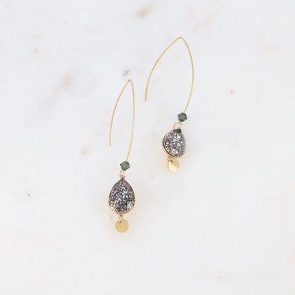 Boucles pendantes - long crochet orné de cristaux de Swarovski® goutte 10x14mm et toupie