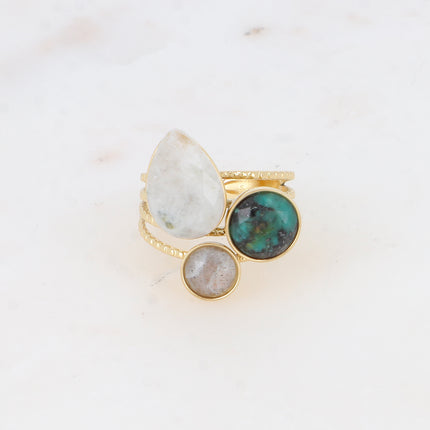 Bague - pierres naturelles goutte et rondes