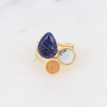Bague - pierres naturelles goutte et rondes