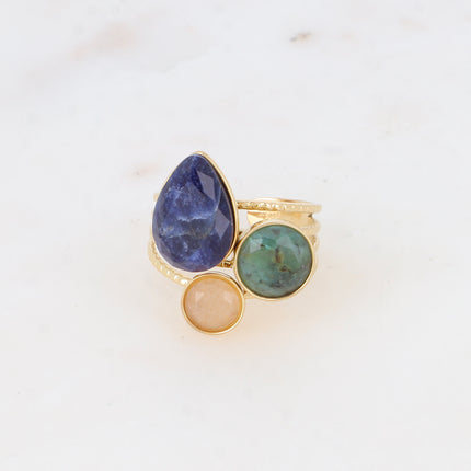 Bague - pierres naturelles goutte et rondes