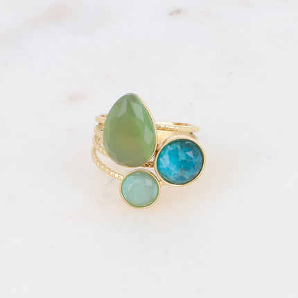 Bague - pierres naturelles goutte et rondes