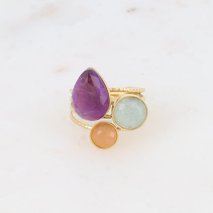 Bague - pierres naturelles goutte et rondes
