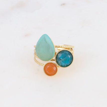 Bague - pierres naturelles goutte et rondes