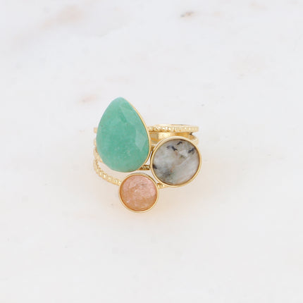 Bague - pierres naturelles goutte et rondes