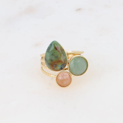 Bague - pierres naturelles goutte et rondes