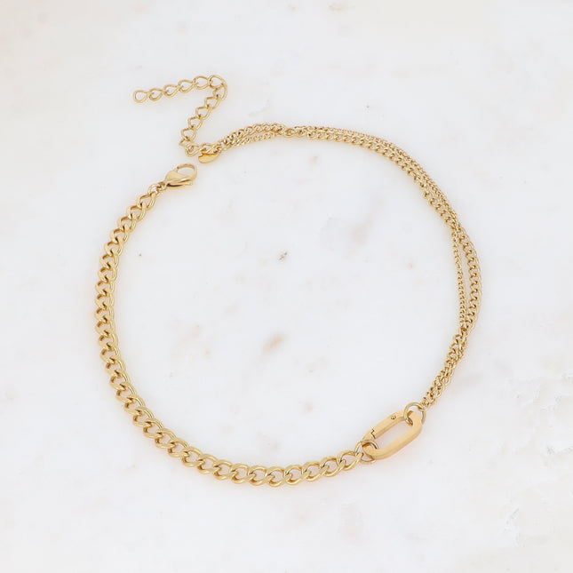 Necklace - elongated oval ring and curb chain
