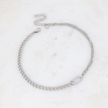 Collier - anneau ovale allongé et mailles gourmettes