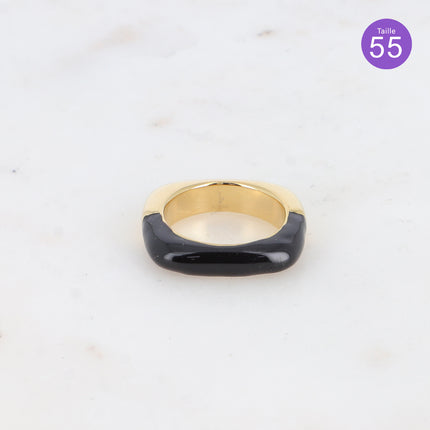 Bague - anneau carré bi-texturé avec émail
