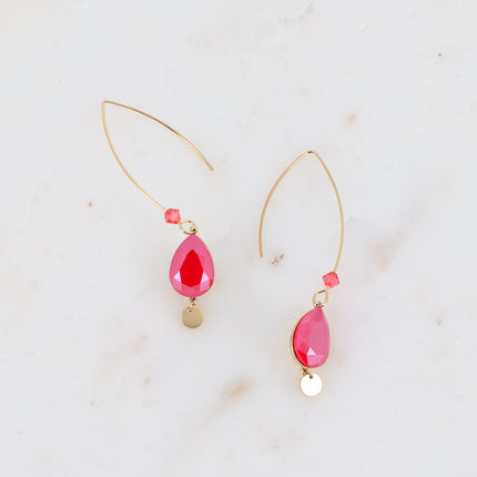 Boucles pendantes - long crochet orné de cristaux de Swarovski® goutte 10x14mm et toupie