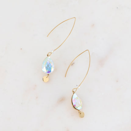 Boucles pendantes - long crochet orné de cristaux de Swarovski® goutte 10x14mm et toupie