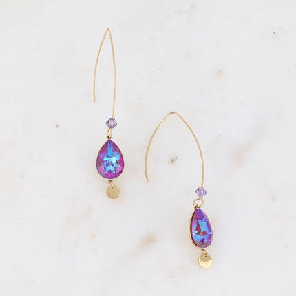 Boucles pendantes - long crochet orné de cristaux de Swarovski® goutte 10x14mm et toupie