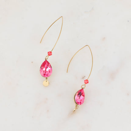Boucles pendantes - long crochet orné de cristaux de Swarovski® goutte 10x14mm et toupie
