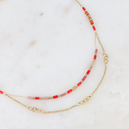 Two-strand necklace - alternating links and natural stones