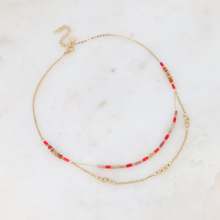 Two-strand necklace - alternating links and natural stones