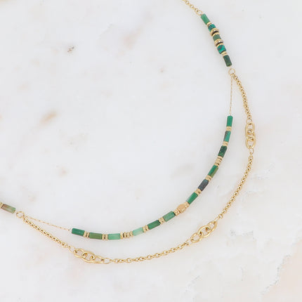 Two-strand necklace - alternating links and natural stones