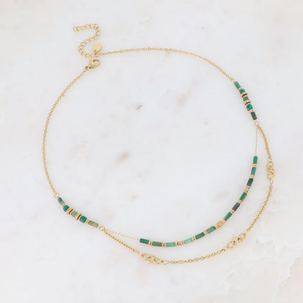 Two-strand necklace - alternating links and natural stones