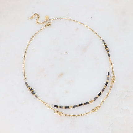 Two-strand necklace - alternating links and natural stones