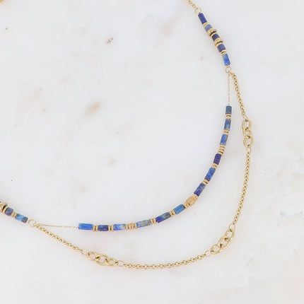 Two-strand necklace - alternating links and natural stones