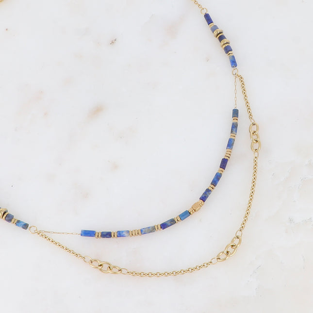 Two-strand necklace - alternating links and natural stones
