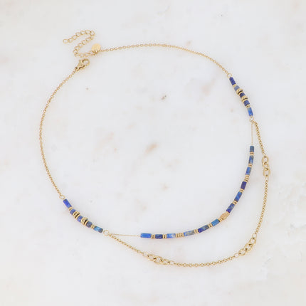Two-strand necklace - alternating links and natural stones