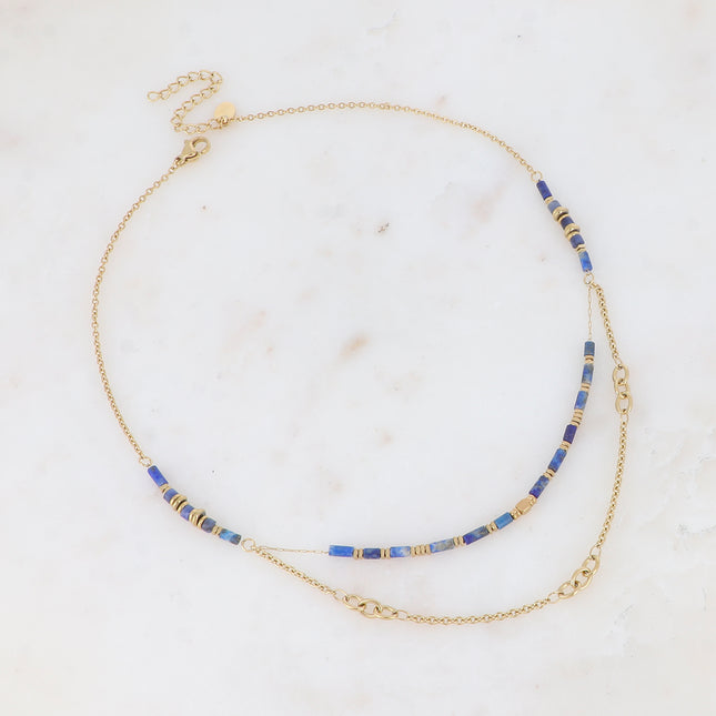 Two-strand necklace - alternating links and natural stones
