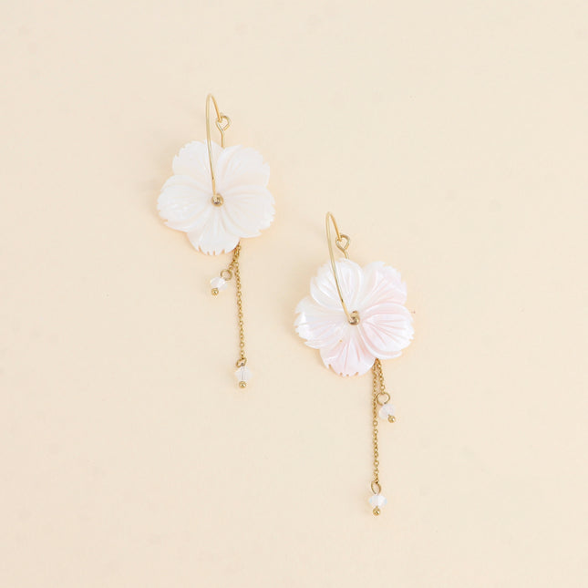 Créoles - fleur nacrée 28mm avec cristaux toupies