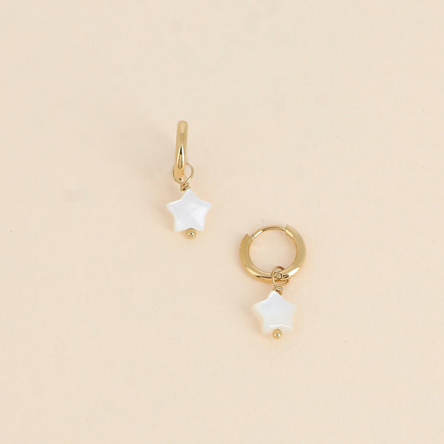 Mini hoop earrings - white mother-of-pearl star