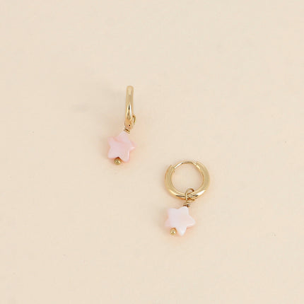 Mini créoles - étoile nacrée rose