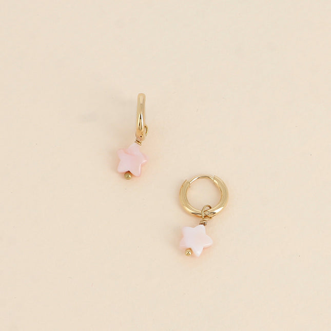 Mini créoles - étoile nacrée rose