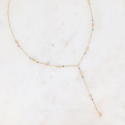Collier Y - pièces rondes avec étoiles gravées et pierres naturelles