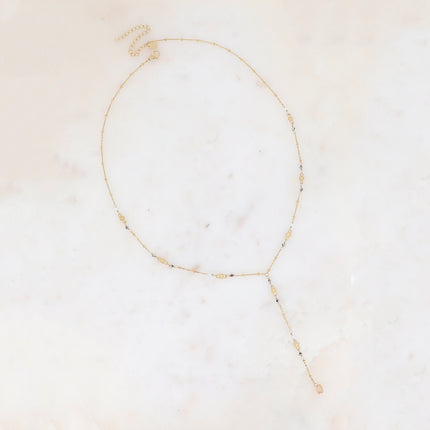 Collier Y - pièces rondes avec étoiles gravées et pierres naturelles