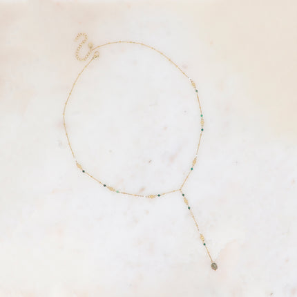 Collier Y - pièces rondes avec étoiles gravées et pierres naturelles