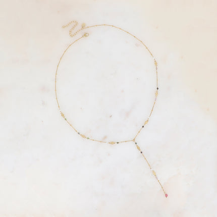 Collier Y - pièces rondes avec étoiles gravées et pierres naturelles