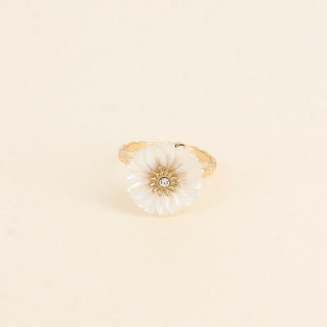 Bague - fleur marguerite nacrée 15 mm