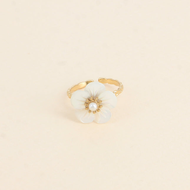 Bague - fleur nacrée 15 mm