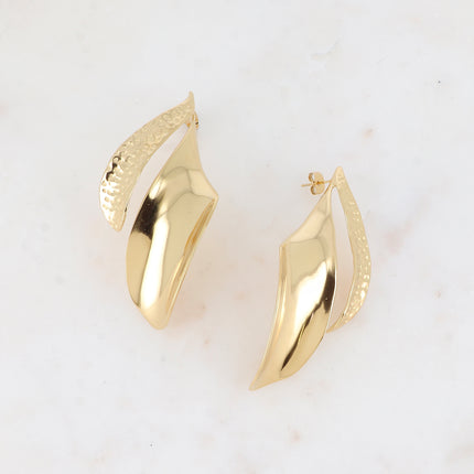 Stud earrings - large feather-style piece with engraved dots