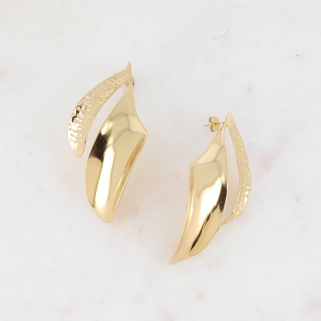 Stud earrings - large feather-style piece with engraved dots