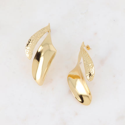 Stud earrings - large feather-style piece with engraved dots
