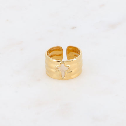 Bague - anneau martelé avec croix religieuse ajourée