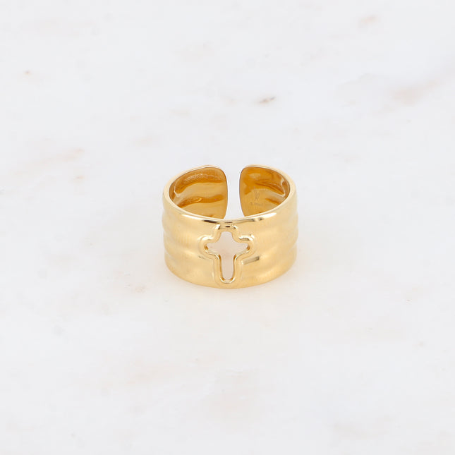 Bague - anneau martelé avec croix religieuse ajourée