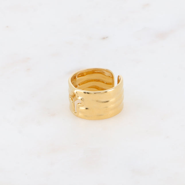 Bague - anneau martelé avec croix religieuse ajourée