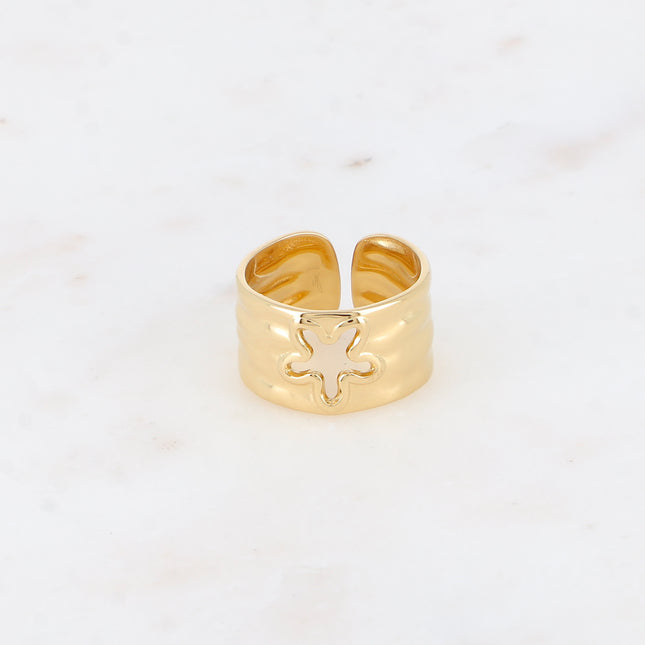 Bague - anneau martelé avec fleur ajourée
