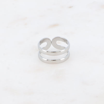 Bague - 2 rangs épais, lisses et miroir