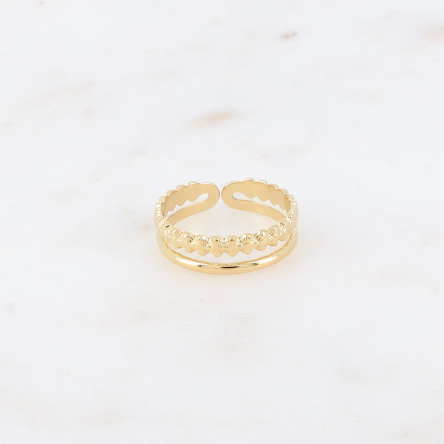 Bague - 2 rangs, ligne de fleurs et lisse