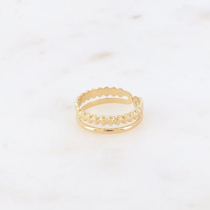 Bague - 2 rangs, ligne de fleurs et lisse