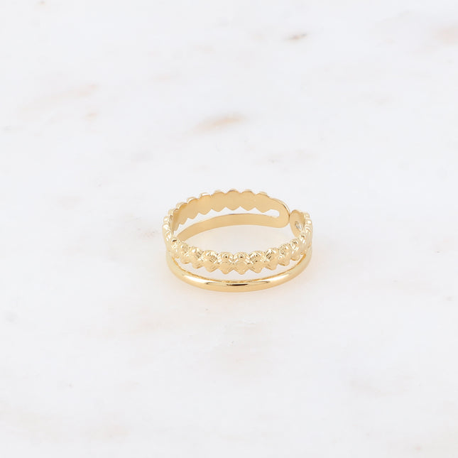 Bague - 2 rangs, ligne de fleurs et lisse
