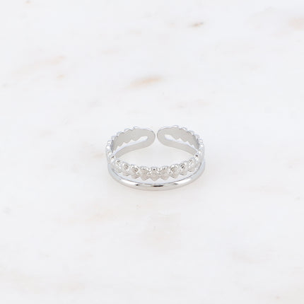 Bague - 2 rangs, ligne de fleurs et lisse