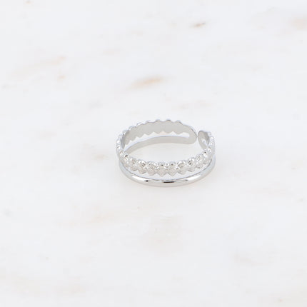 Bague - 2 rangs, ligne de fleurs et lisse