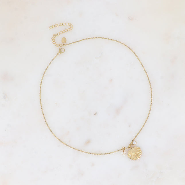 Noa-Lis Necklace - textured shell pendant, freshwater pearls and round crystal