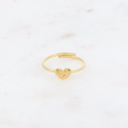 Bague fine - anneau martelé et coeur plat texturé
